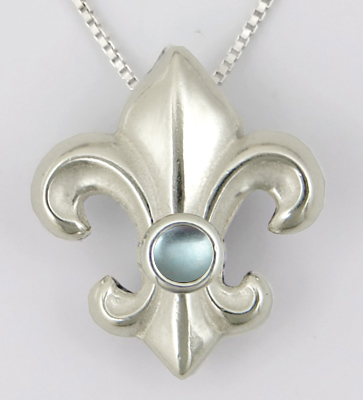 Sterling Silver Fleur de Lis Pendant Necklace With Blue Topaz